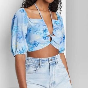 WILD FABLE | Puff Sleeve Floral Crop | L